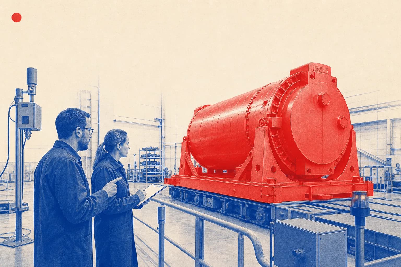 Editorial illustration of sealed reactor-component transport cask for Lithuania and Poland Nuclear Damage Convention Decision
